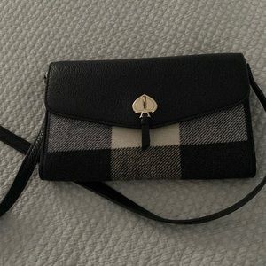Kate Spade Marti Festive black and white plaid pattern with detachable strap.